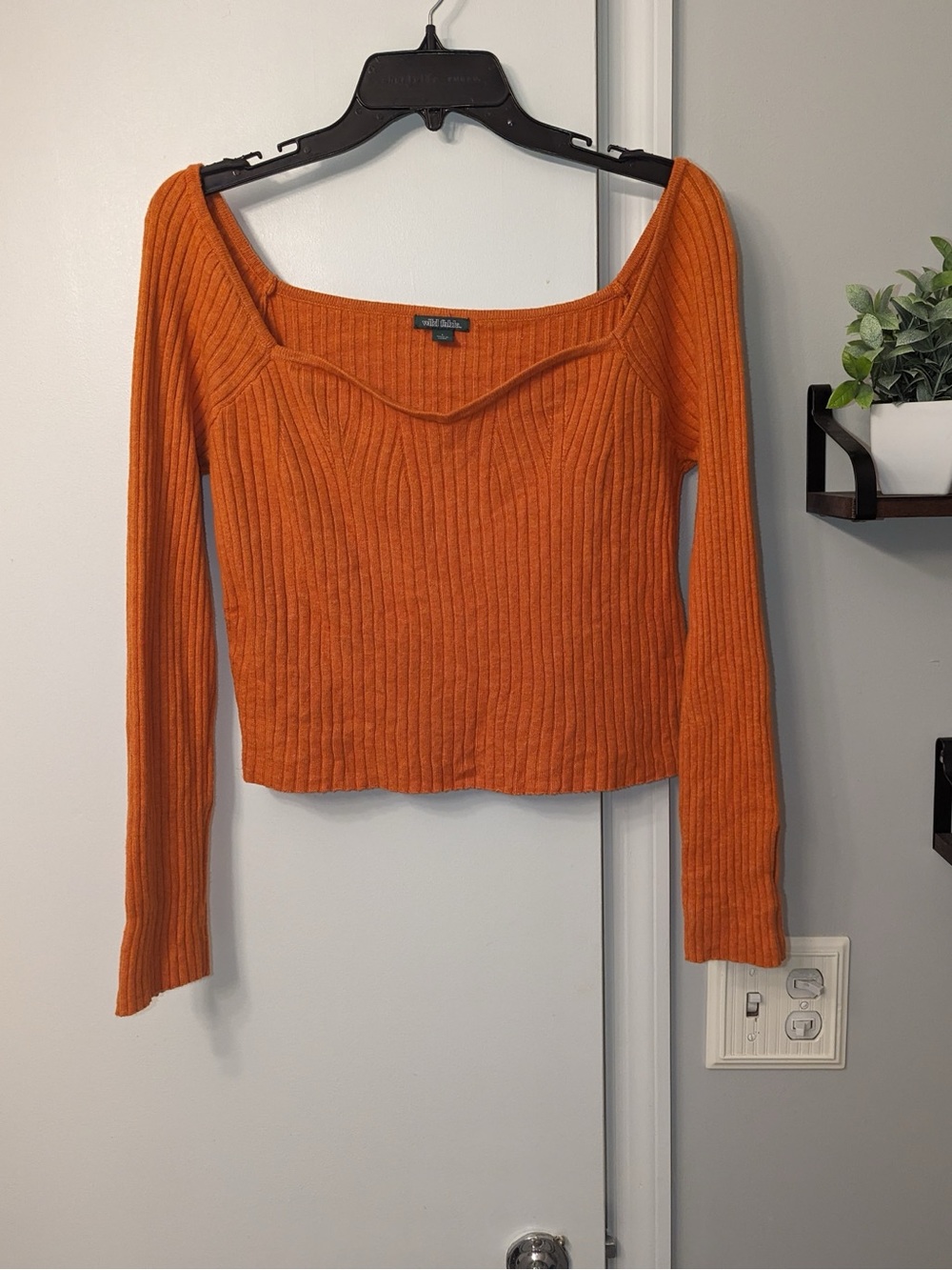 Off Shoulder Ribbed Long Sleeve Crop Top